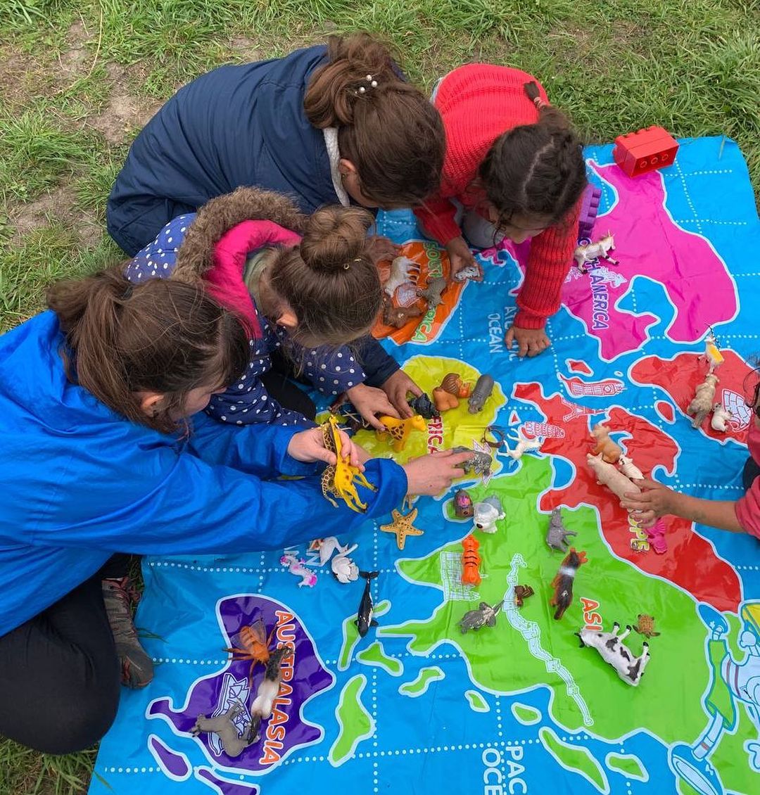 Children gathered, playing.